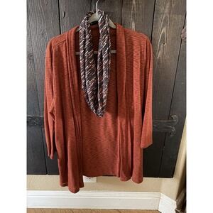 Sheer Rust Colored Cardigan With Scarf. Women's One Size. See Measurements  #157
